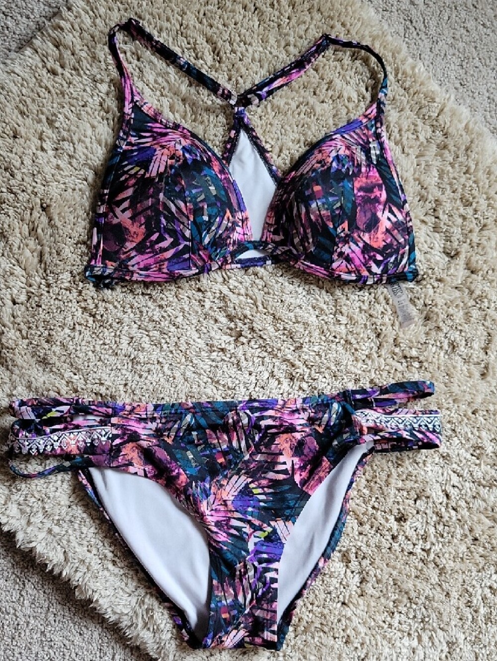 PINK Victoria's Secret Floral Print Bikini Top - Pink, Purple, Black